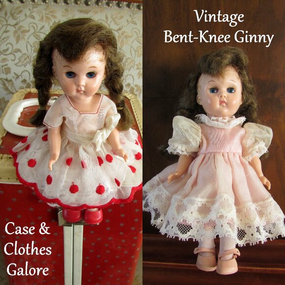 GINNY DOLL, BENT KNEE WALKER w CASE + 6 PRETTY DRESSES, 2 PAIR SHOES + MORE - Picture 1 of 16